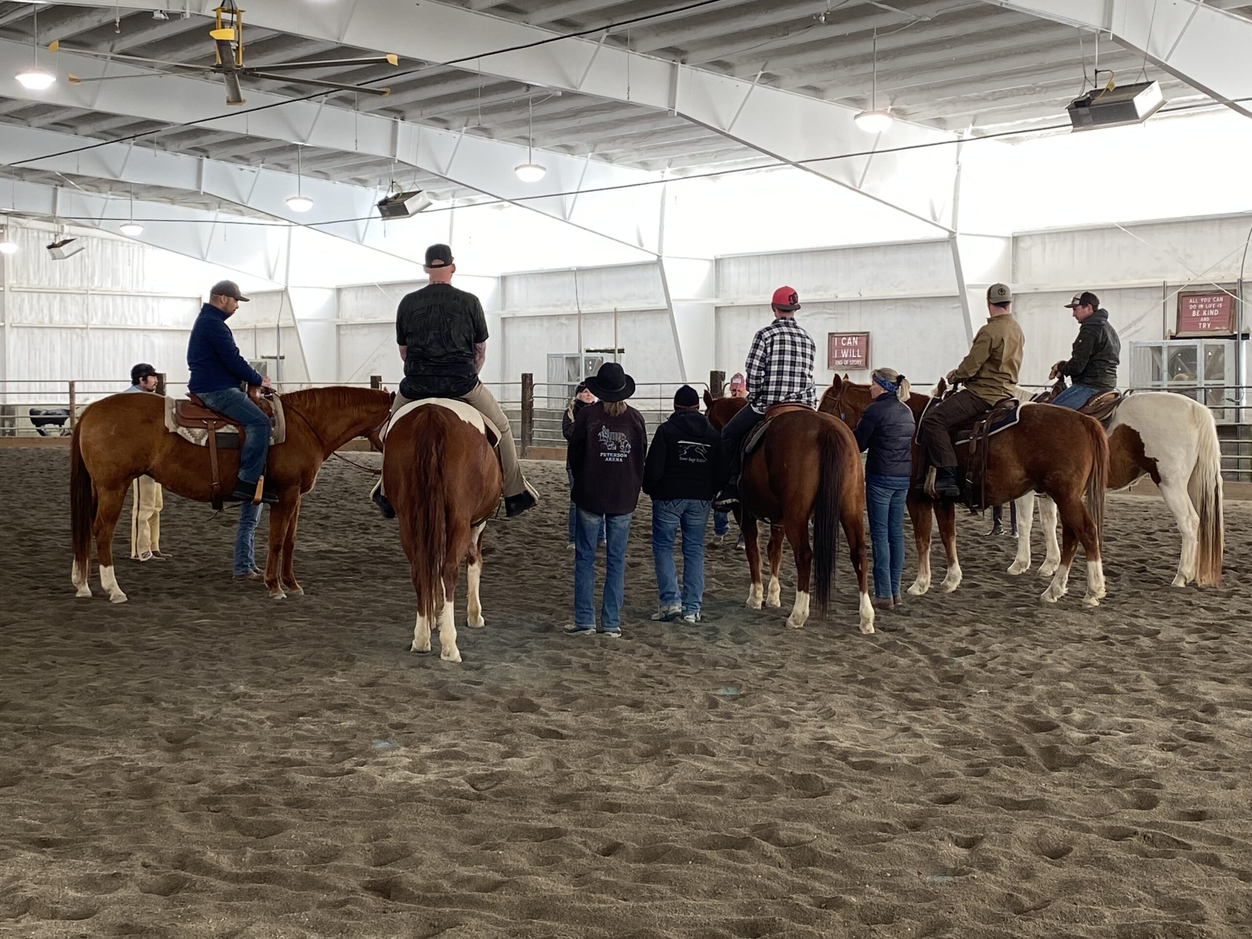 Indoor group saddled up